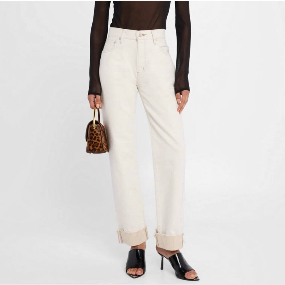 Moussy Vintage Belport Straight White Jeans Tan Cuffs Womens Size 27 *EUC